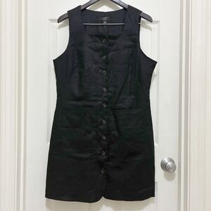 NEW Banana Republic Black Linen Blend Button Front Sleeveless Mini Shift Dress L